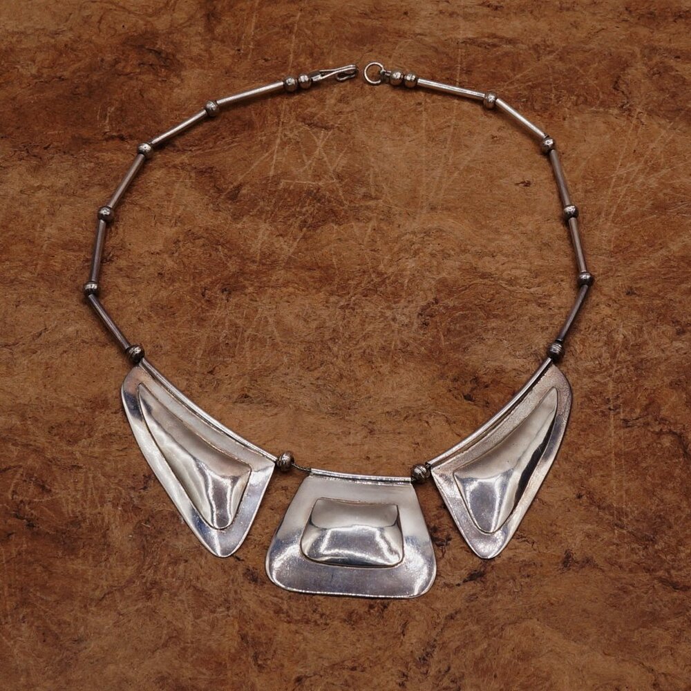 Vintage Native American Modernist Silver Bib Necklace Carlos Diaz Style 17" - Picture 13 of 13